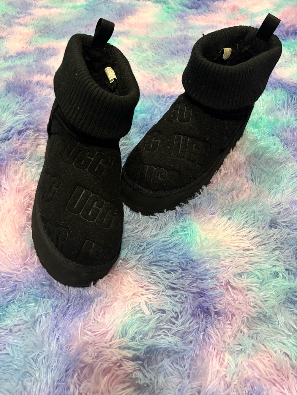 UGG Black Quilted Logo Ankle Booties